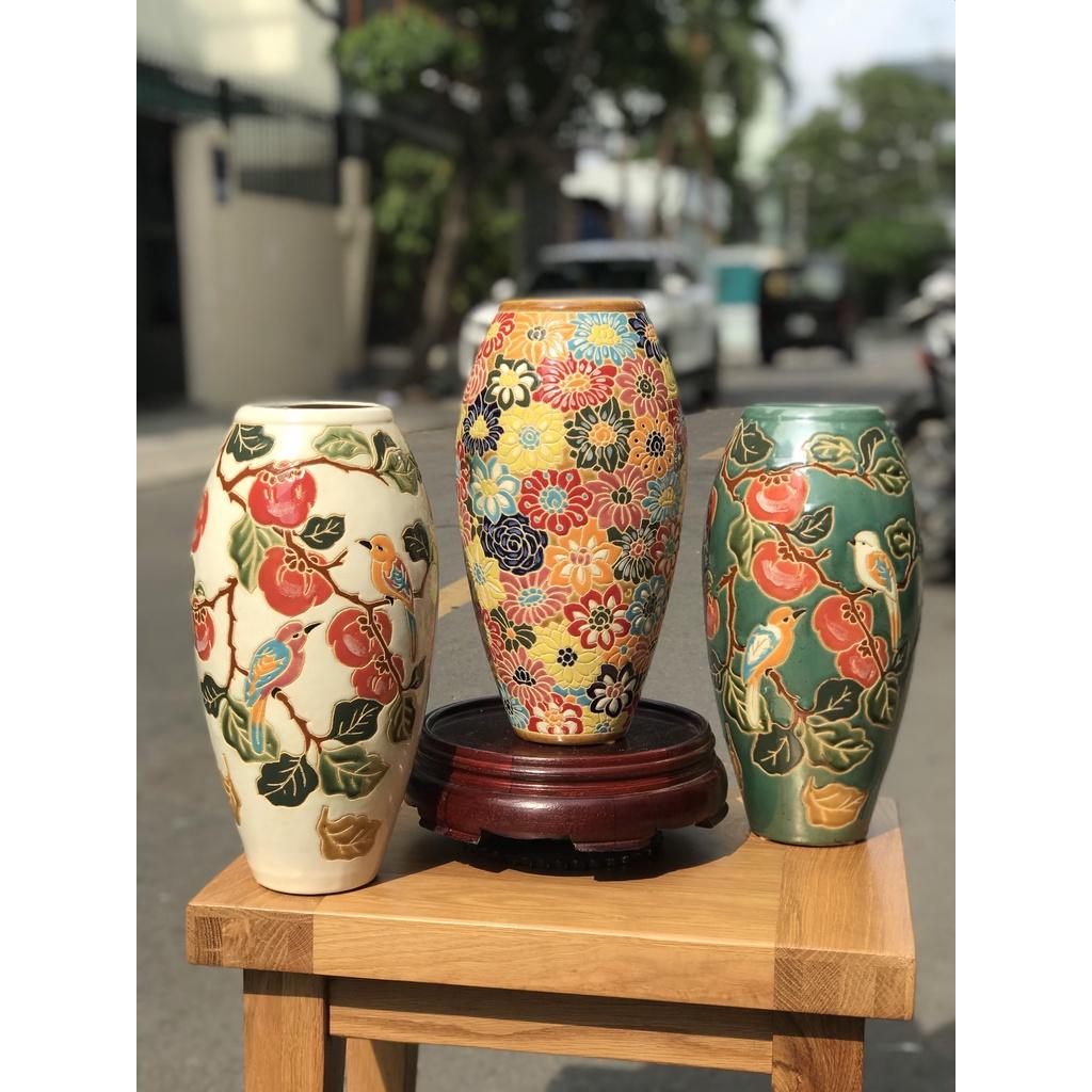BÌNH HOA GỐM SỨ THỦ CÔNG NAM BỘ CHIM ĐÀO BÁCH HOA