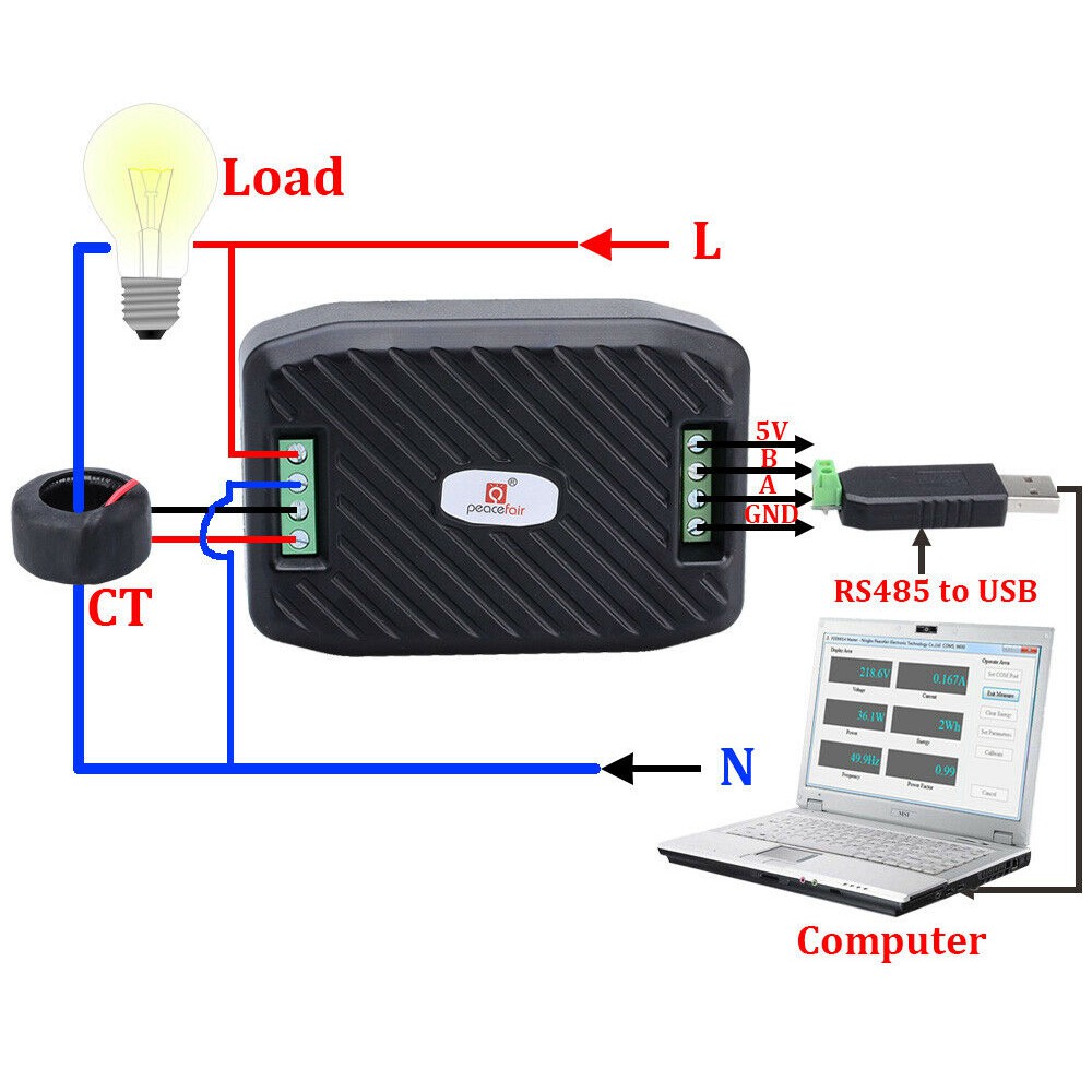 Công Tơ 1 Pha 6 Thông Số 100A Modbus RTU RS485 (Hỗ Trợ Home Assistant)