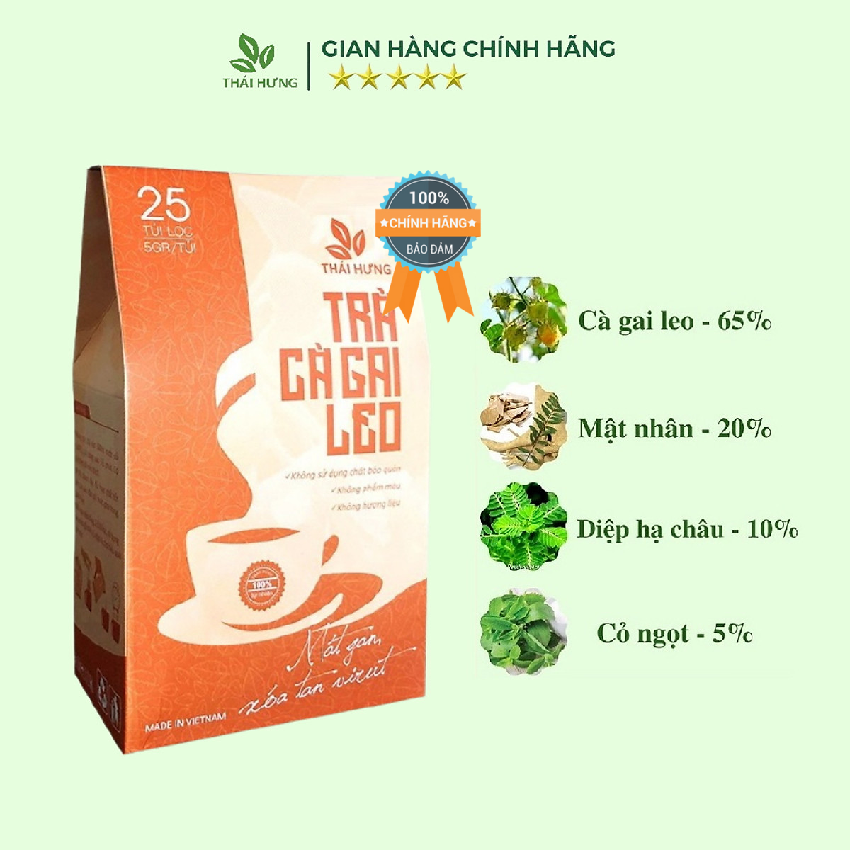 Combo 03 Hộp Trà Cà gai leo Thái Hưng 25 túi lọc x 05g - Mát gan, giải độc, giải rượu, giảm mụn nhọt