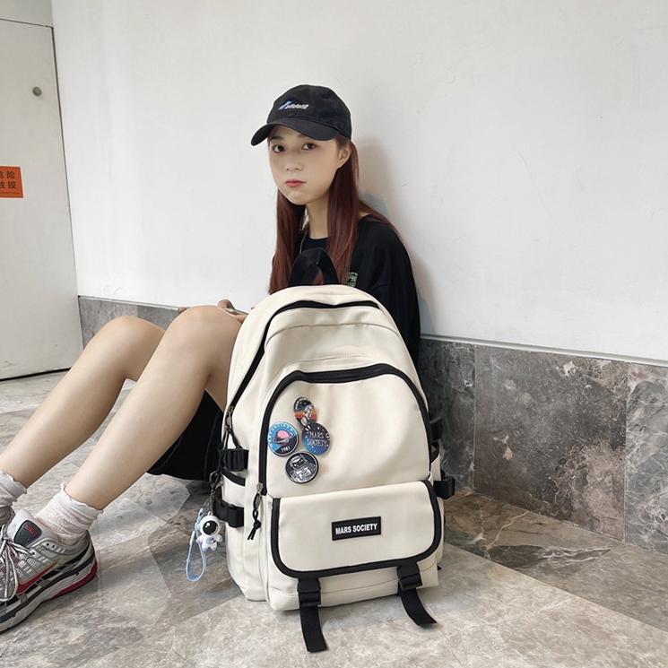 Balo đi học unisex Hàn Quốc màu trơn cỡ lớn Mars Society nhiều ngăn chống nước đựng laptop to đi làm đi chơi cho nam nữ