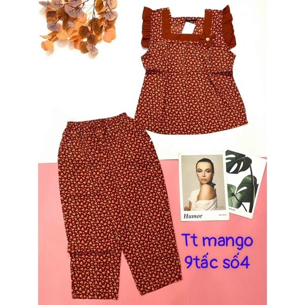 Đồ bộ nữ,đồ ngủ mặc nhà lửng 9 tấc vải lụa mango phối tằm BL 98 họa tiết hoa nhí siêu cưng size đại 60-67kg.