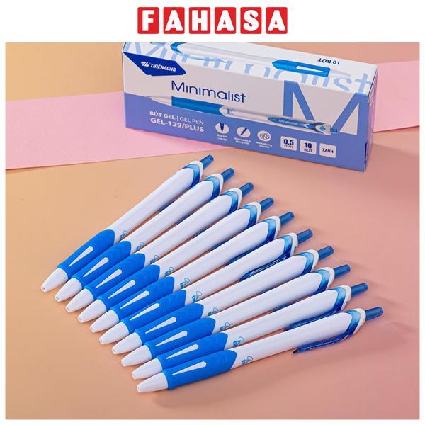 Hộp 10 Bút Gel Minimalist 0.5 mm - Thiên Long GEL-129/PLUS - Mực Xanh - Thân Trắng