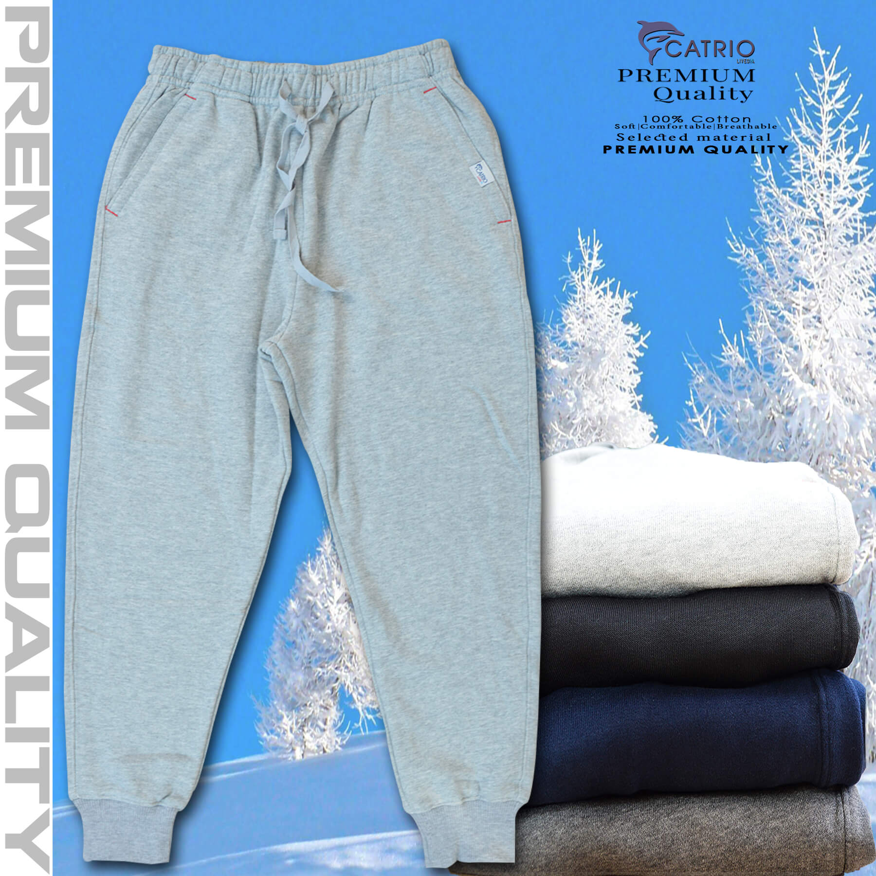 Quần thun dài bé trai vải 100% cotton màu XÁM là quần nỉ trẻ em CATRIO từ 9 tuổi  đến 18 tuổi  bo gấu phù hợp thời tiết se lạnh mùa thu đông với kiểu dáng thể thao tuyệt đẹp