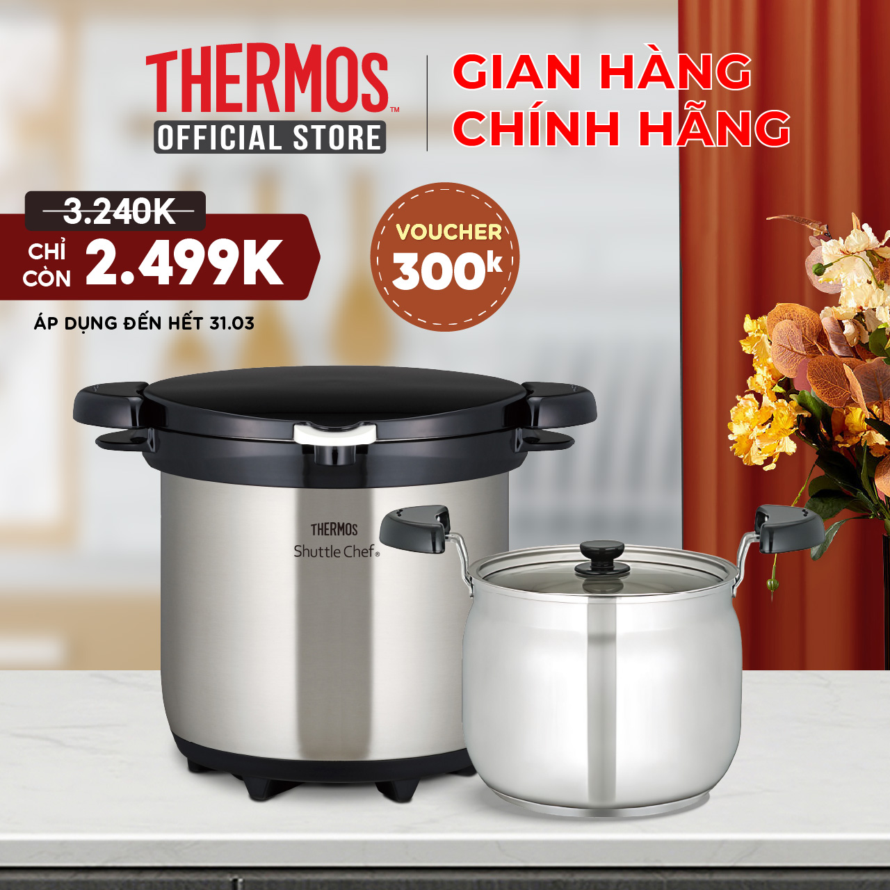 Nồi ủ Thermos KBG-4500-CS 4.5L màu bạc Hàng chính hãng