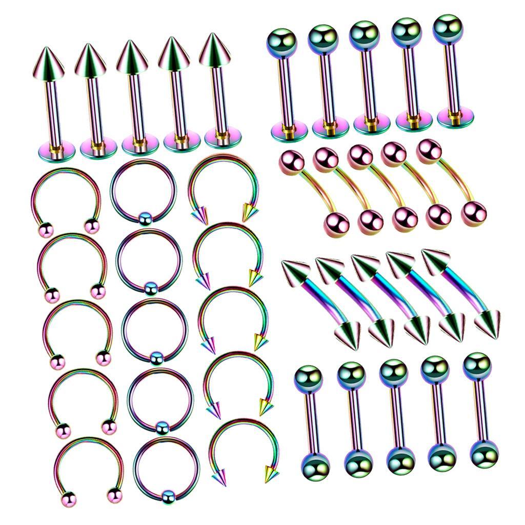 40 Pieces Jewelry 16G Belly Nose Lip Eyebrow