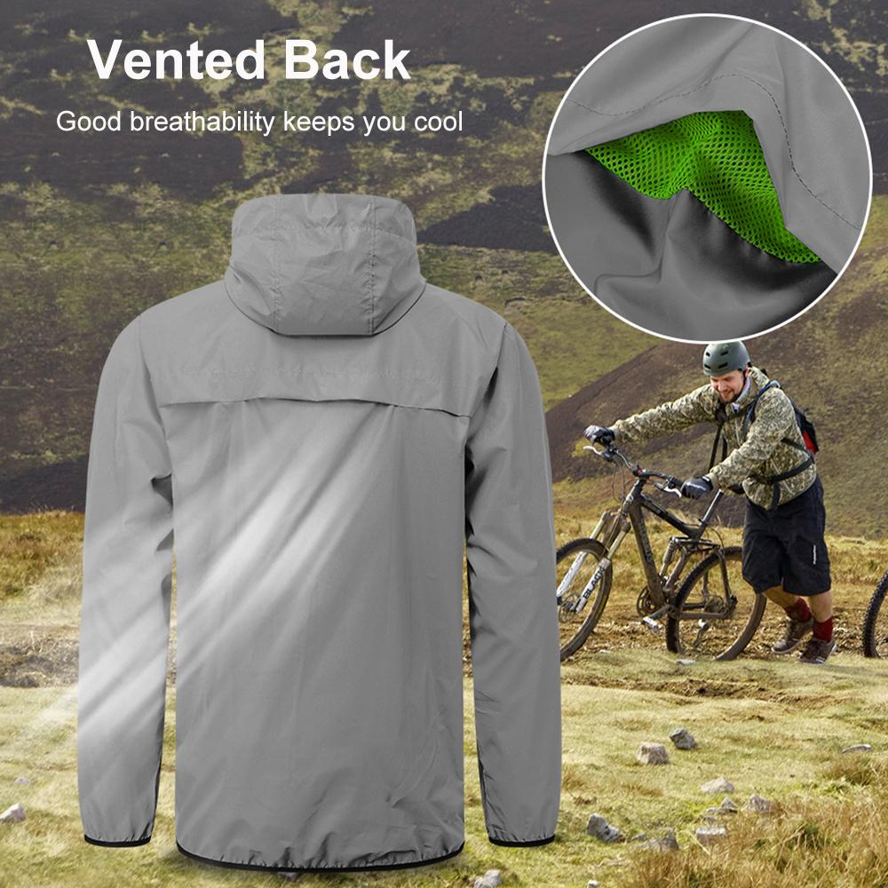 Wosawe Men Reflective Cycling Jacket Windproof Hooded Bike Jacket Coat for Running Hiking Walking Night Safety Jacket