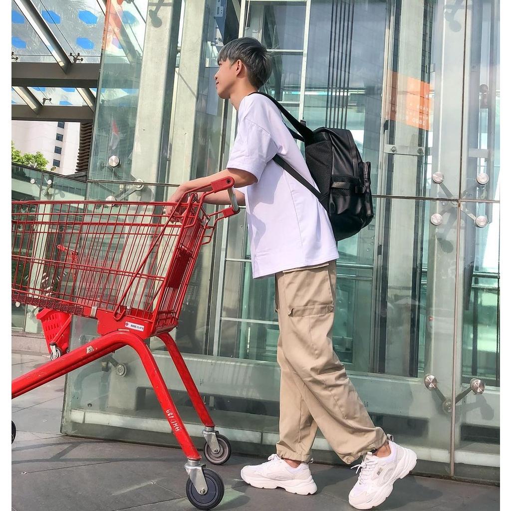 Quần Baggy Kaki túi hộp MEANSTORE pants unisex basic nam nữ cạp chun ống rộng phong cách Hàn Quốc ulzzang - Be