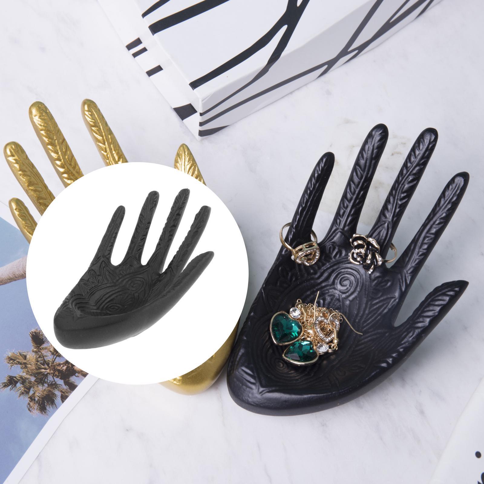 Set of 2 Resin Buddha Hands Jewelry Display Stand Trays Rack Golden Black