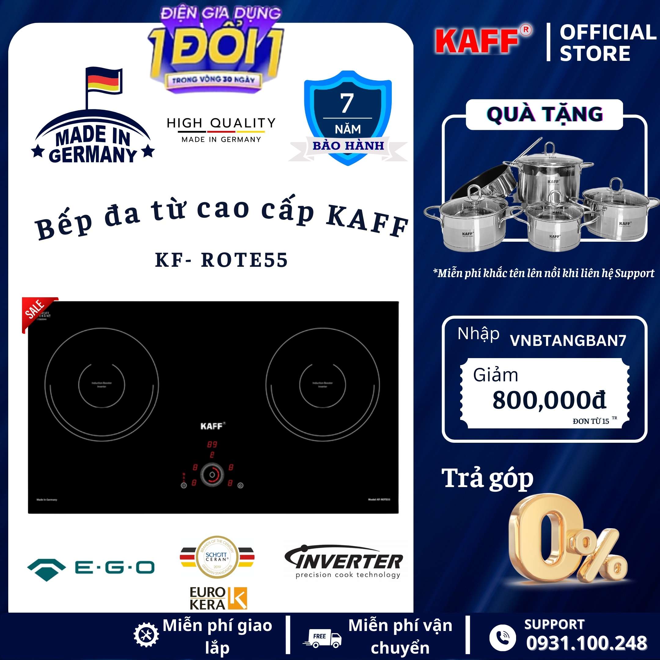 Bếp âm từ đôi nhâp khẩu Germany KAFF KF–ROTE55 - Hàng Chính Hãng