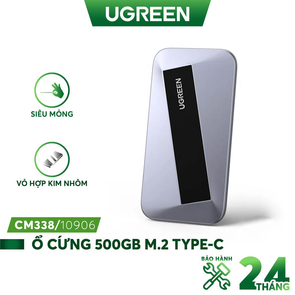 Ổ cứng di động 500GB và 1TB UGREEN CM355 SSD M.2 Type C - Hộp kim nhôm, kèm cáp - Hàng nhập khẩu chính hãng