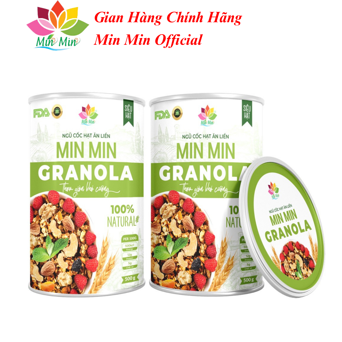 2 Hộp (1kg) Ngũ Cốc Granola Min Min - Ngũ Cốc Hạt Ăn Liền Granola Min Min (1hộp 500gr)