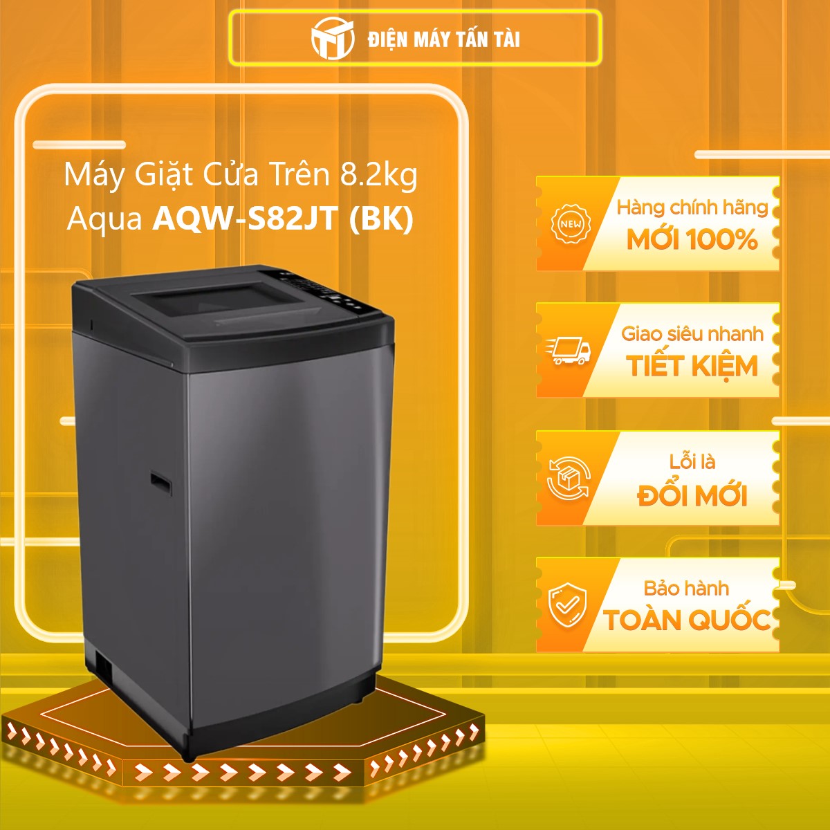 Máy giặt Aqua AQW-S82JT.BK 8.2 kg - Hàng chính hãng - Chỉ giao HCM