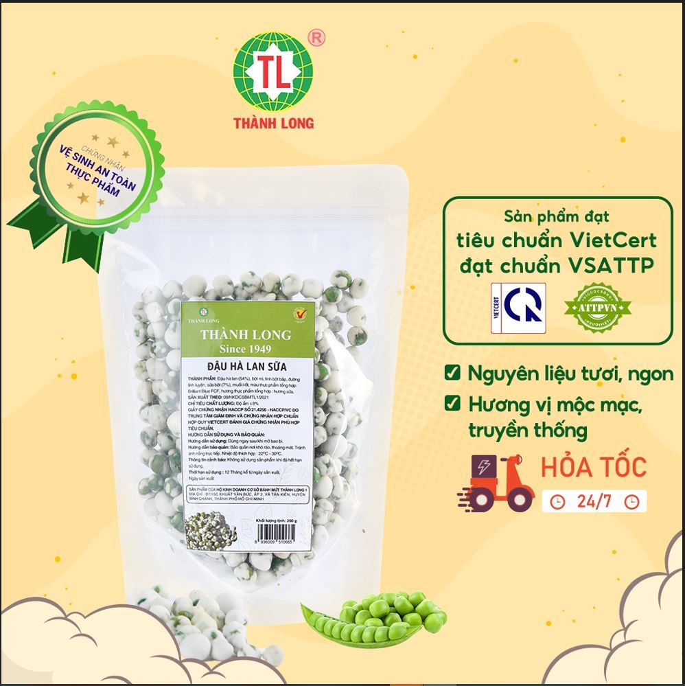 ĐẬU HÀ LAN TẲM SỮA SẤY GIÒN THÀNH LONG 500G - VIỆT NAM