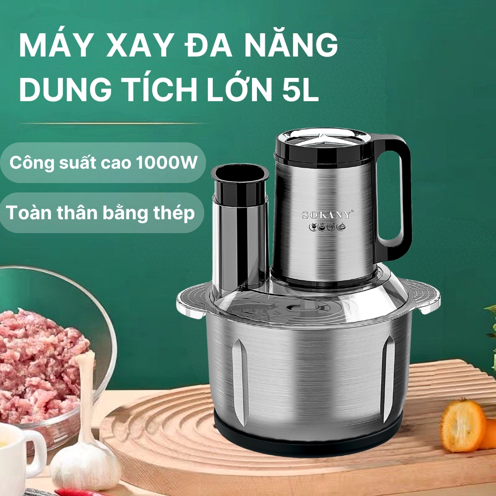 Máy xay đa năng 6in1 SOKANY SK-06020 dung tích 5L tích hợp xay, ép, cắt, thái vô cùng tiện lợi - HÀNG CHÍNH HÃNG - DELIYA