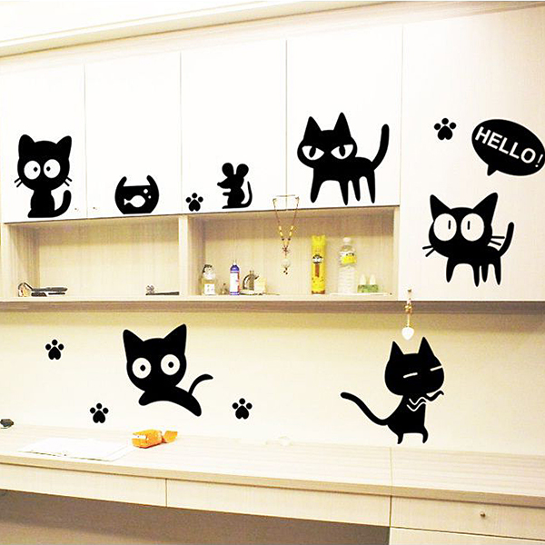 Decal Dán Tường Mèo Đen Ngộ Nghĩnh - 2 Bộ DKN035