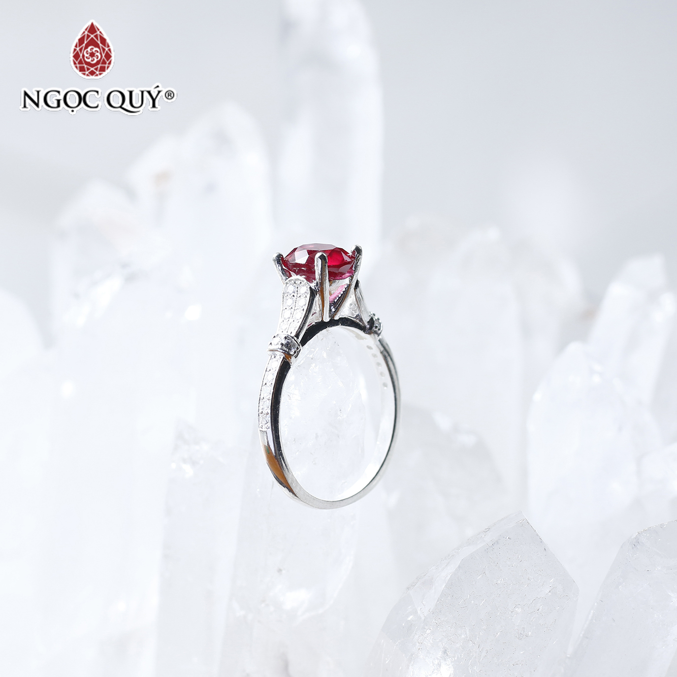 Nhẫn bạc nữ đá Ruby mệnh hỏa, thổ - Ngọc Quý Gemstones