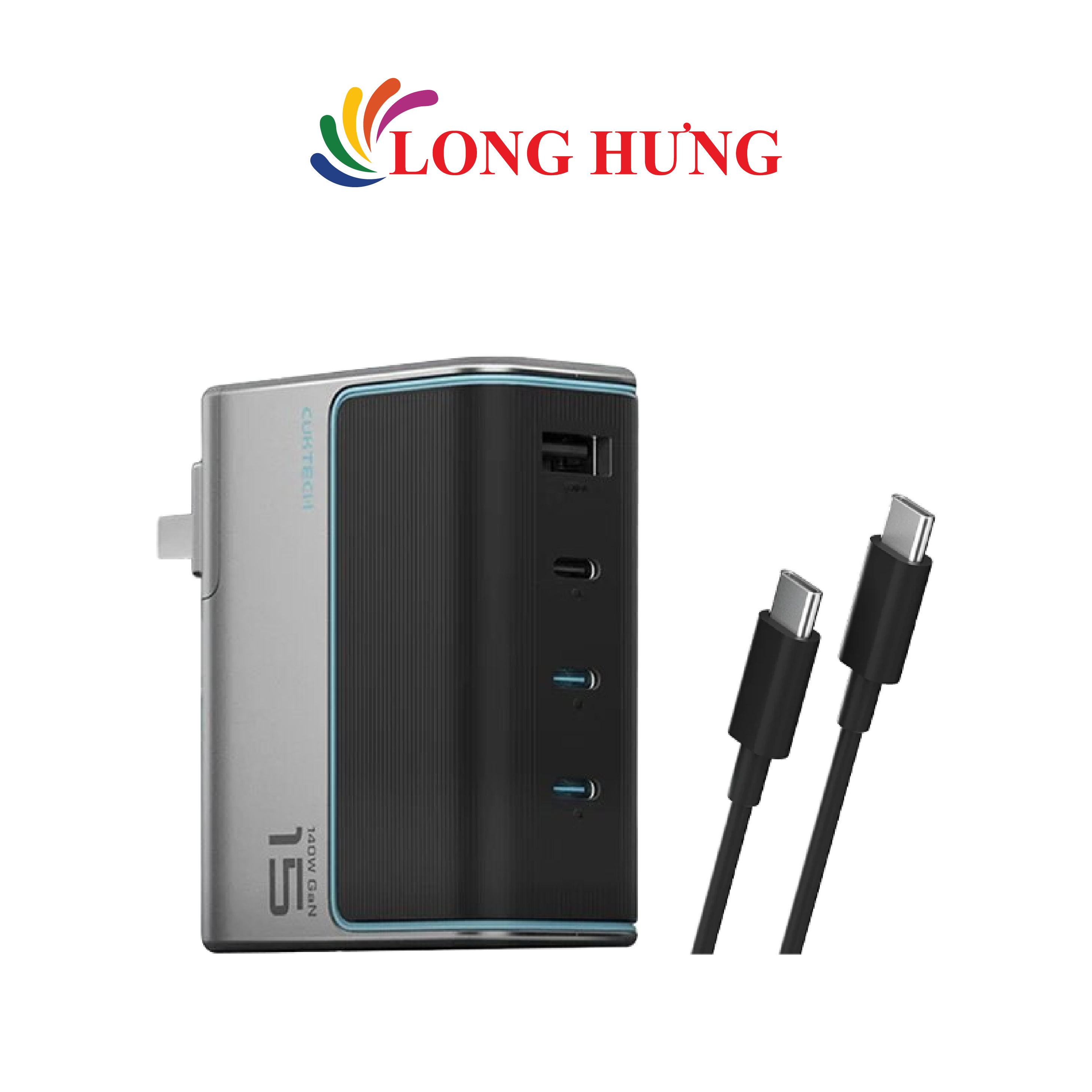 Combo cốc sạc Cuktech GaN 1USB 3Type-C 140W + Cáp USB Type-C to Type-C AD1404U - Hàng chính hãng