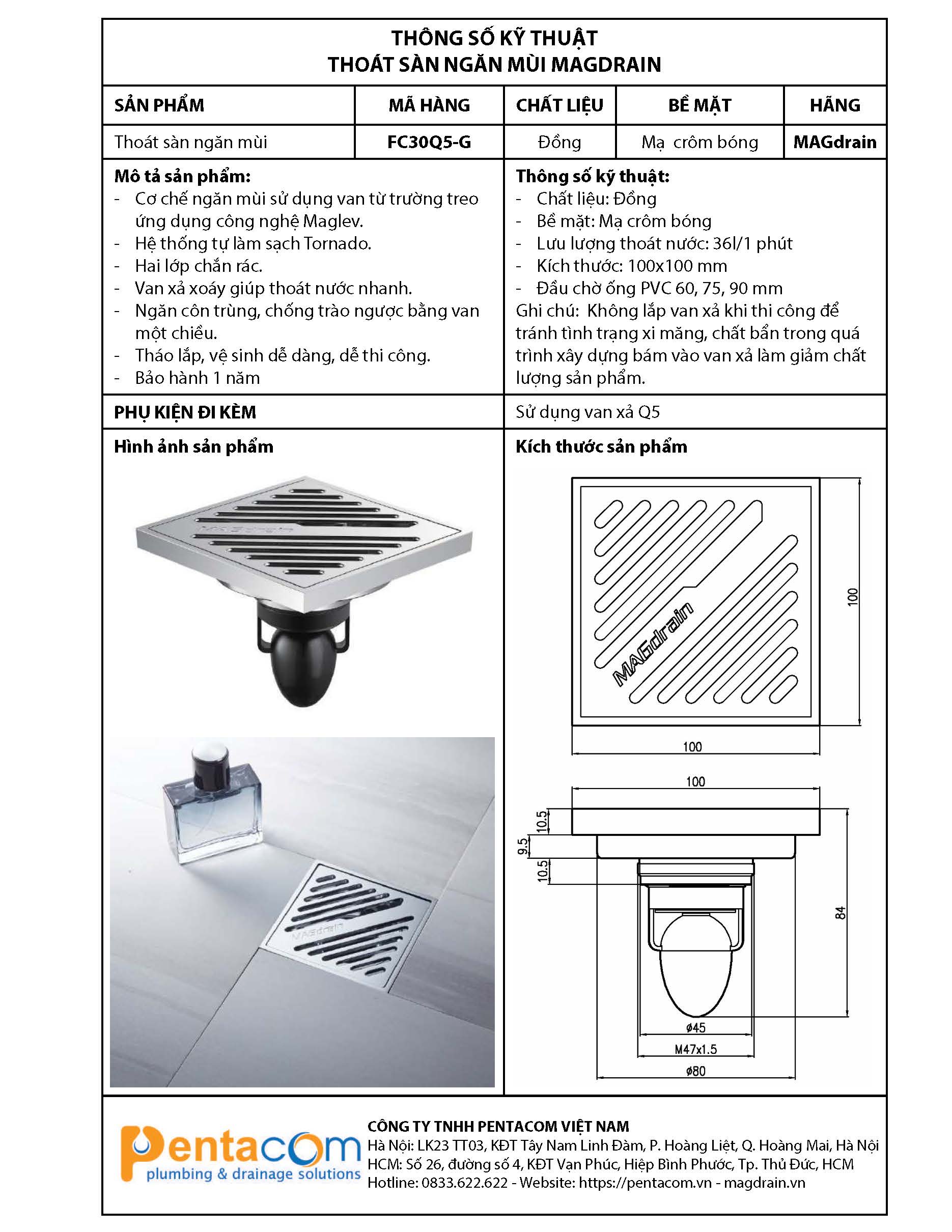 THOÁT SÀN NGĂN MÙI MAGDRAIN FC30Q5-G