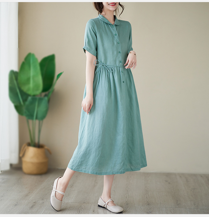 Đầm váy nữ thiết kế dáng suông có thắt eo chất liệu linen dễ mặc mẫu mới