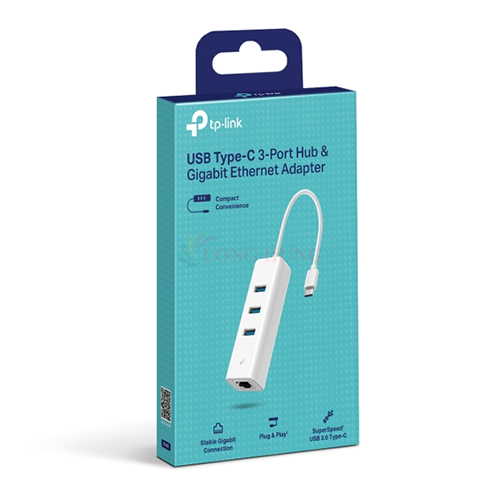 Cổng chuyển đổi TP-Link USB Type-C 3-Port Hub & Gigabit Ethernet Adapter UE330C - Hàng chính hãng