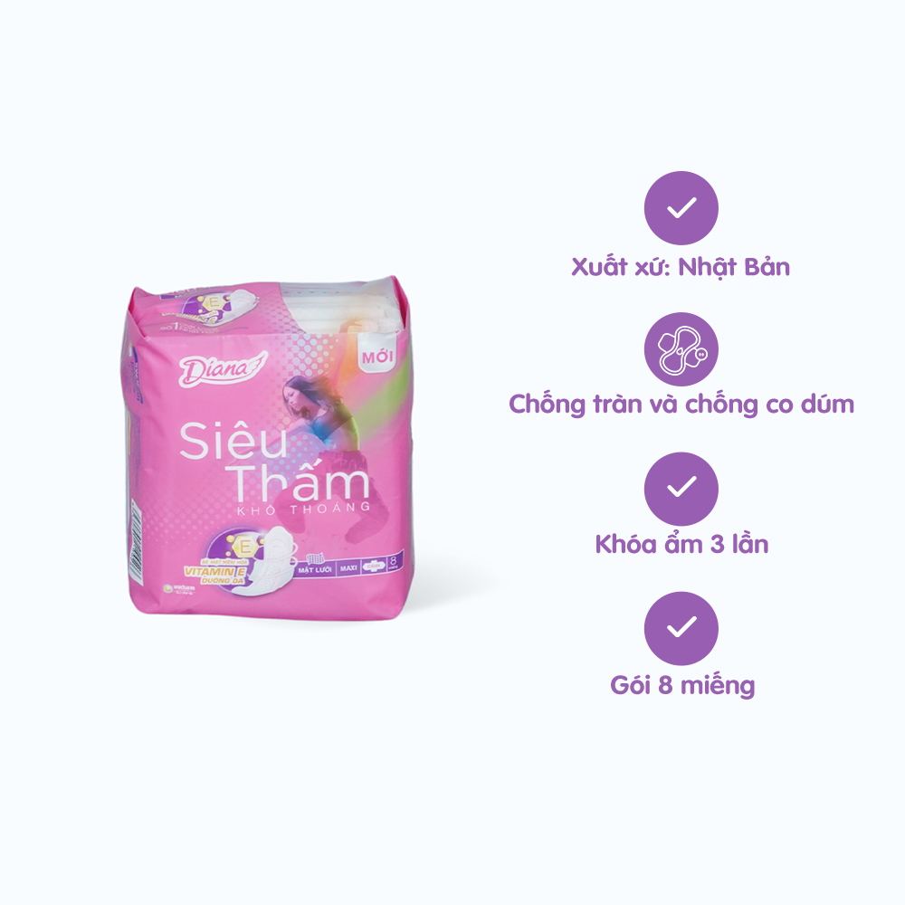 Băng vệ sinh siêu thấm siêu mỏng cánh Diana (8 miếng/gói)