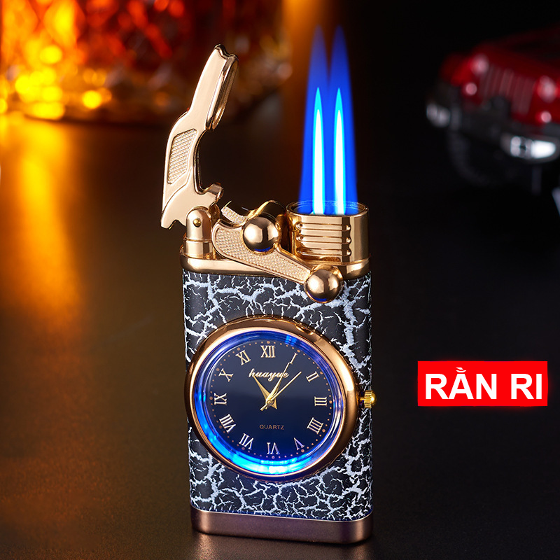Bật Lửa Khè 2 Tia Kiêm Đồng Đồ Có Đèn Led