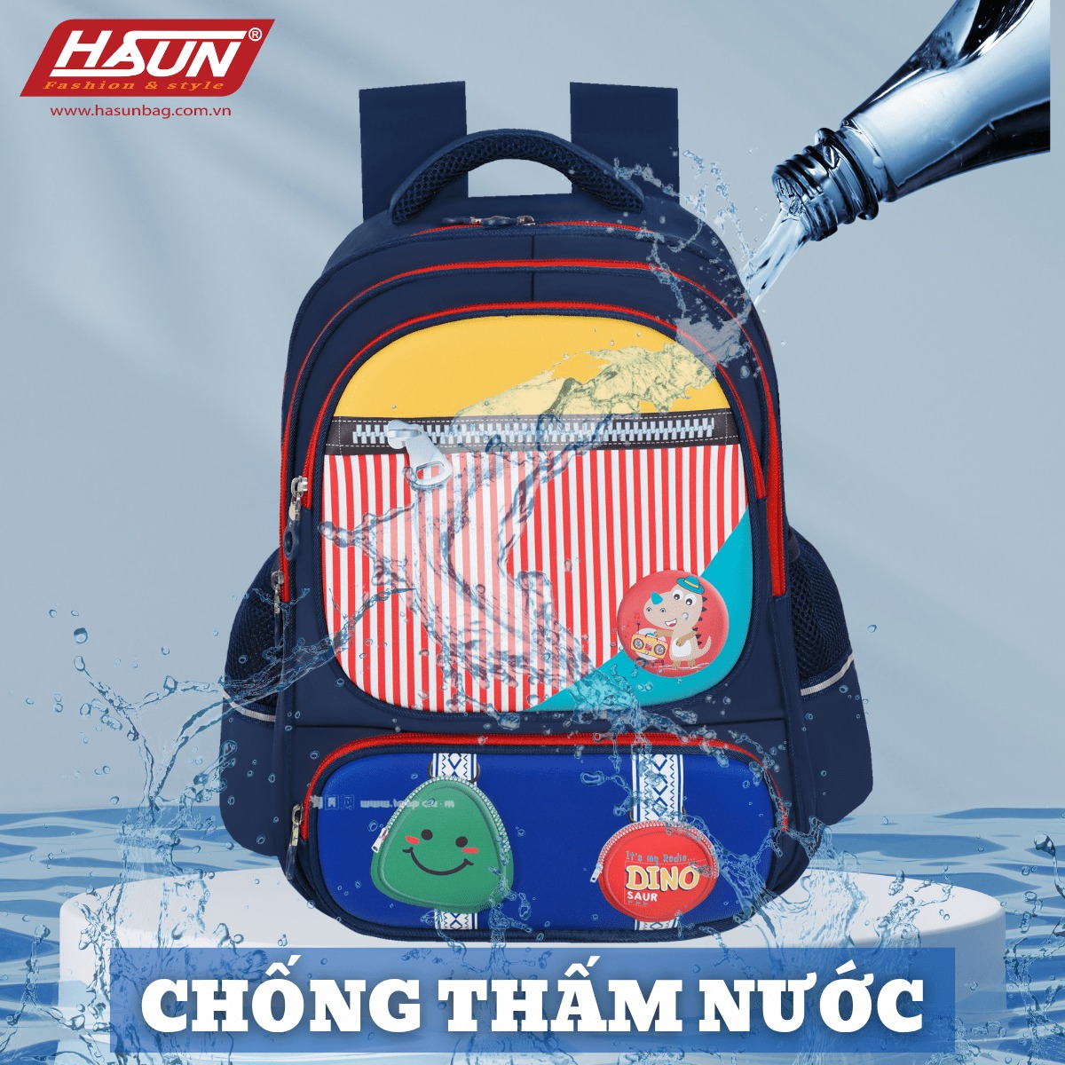 Balo chống gù HASUN HS 2541.2 cho bé trai bé gái học sinh tiểu học lớp 3 4 5 - Bảo vệ cột sống, chống thấm - Hàng Chính Hãng