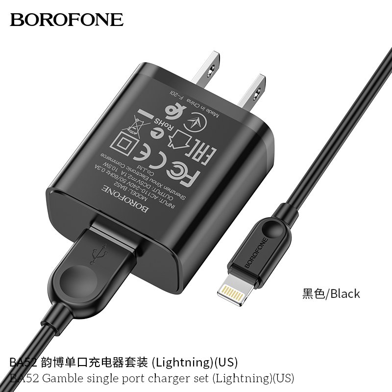 Bộ Cóc Cáp Sạc Borofone BA52 Cổng Lightning - 1 Cổng USB 2.1A chuẩn US- Hàng Nhập Khẩu ( Giao màu ngẫu nhiên)