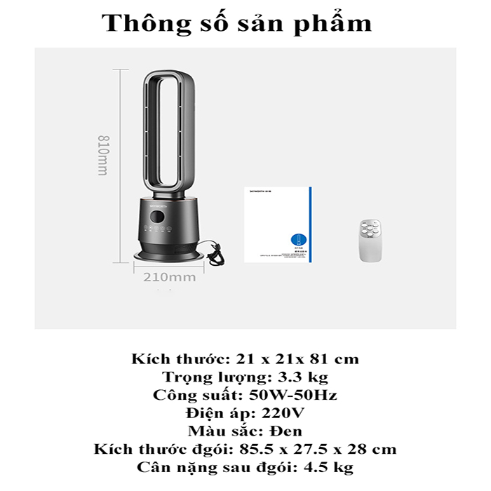 Quạt không cánh 2 chế độ (SƯỞI + MÁT) Skyworth CÓ ĐIỀU KHIỂN TỪ XA cho em bé không bị tai mũi họng