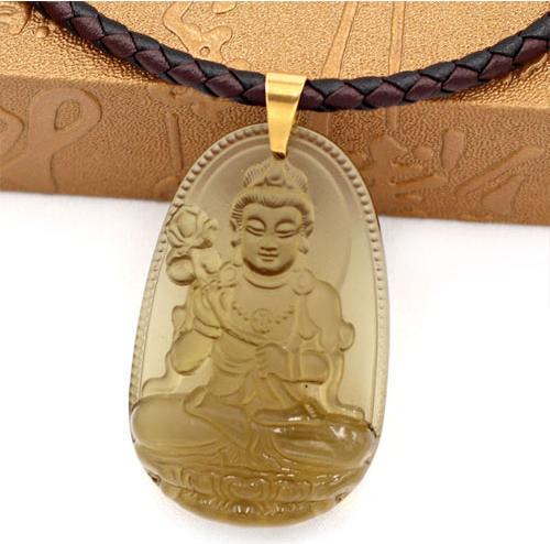 Vòng cổ dây da Đại Thế Chí Bồ Tát đá Obsidian 5cm - phật bản mệnh tuổi Mùi, tuổi Thân