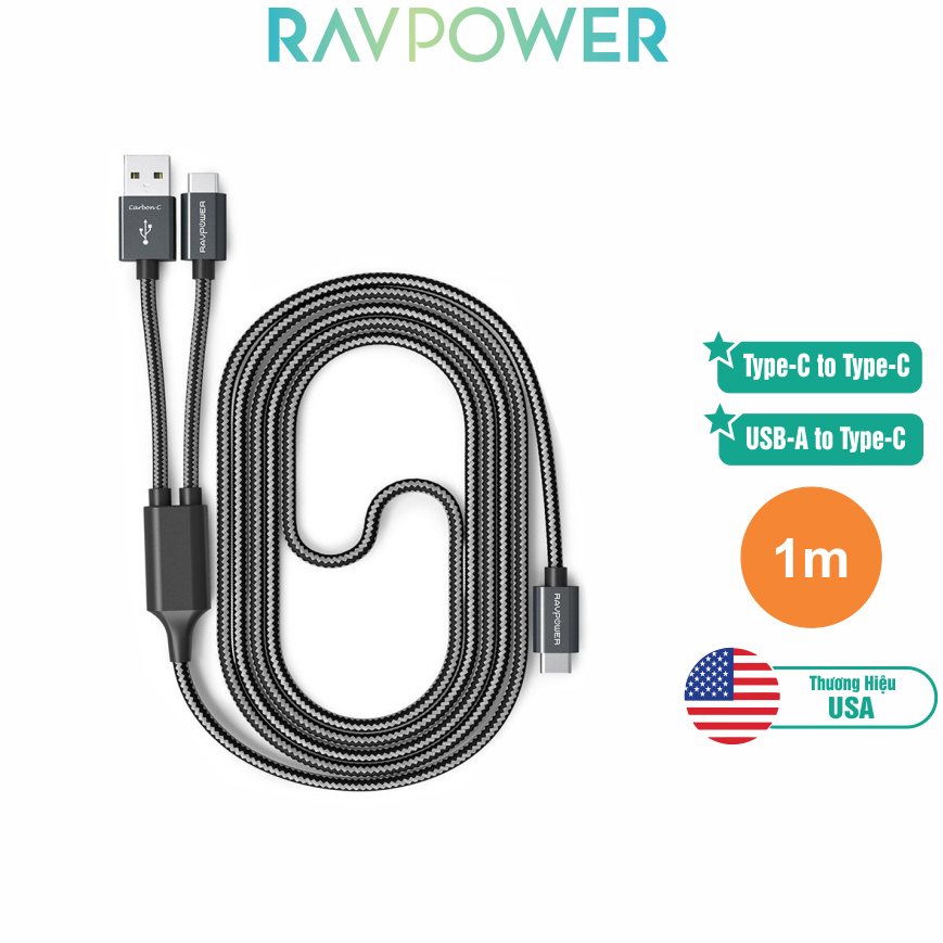 Dây Cáp 2 Trong 1 USB-C to USB-A/USB-C RAVPower RP-TPC006 (1m) - Hàng Chính Hãng