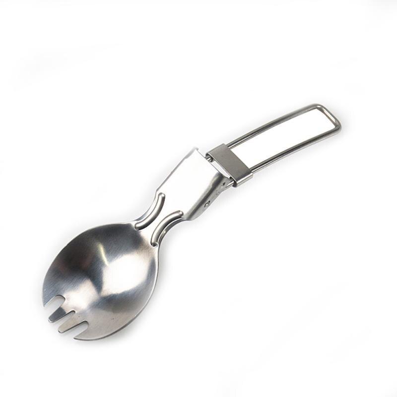 Outdoor Camping 2 In 1 Stainless Steel Folded Fork Spoon Camping Tableware Picnic Spoon Outdoor Lightweight Tableware Hiking