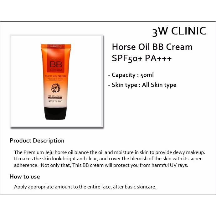 Kem nền BB Cream Horse Oil 3W Clinic Mayu Sun Shield SPF50 50ml