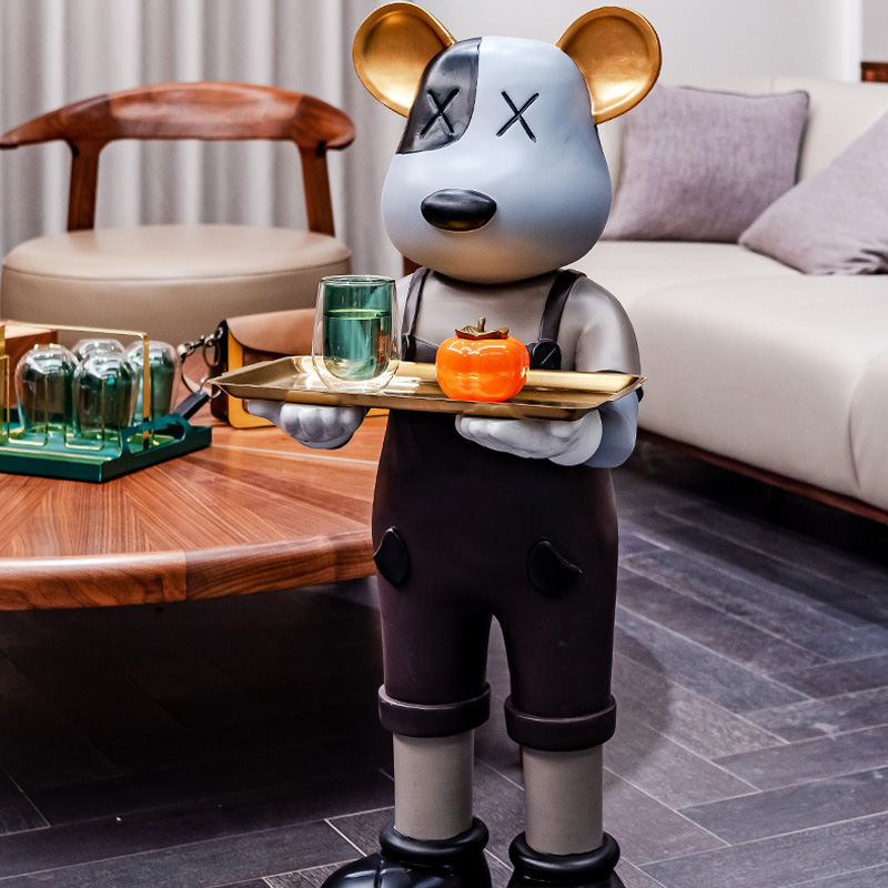 Gấu đứng đỡ khay, Tượng Bearbrick gấu đỡ khay cao 70cm ORD48