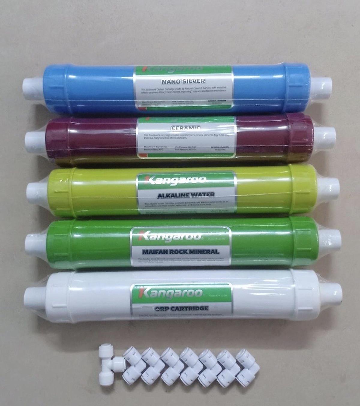 Combo Bộ 9 Lõi Lọc Nước Kangaroo 1,2,3,4,5,6,7,8,9 (RO Hàn Quốc, Nano Silver, Ceramic, Ankaline, Maifan, ORP Cartridge) - Hàng Chính Hãng