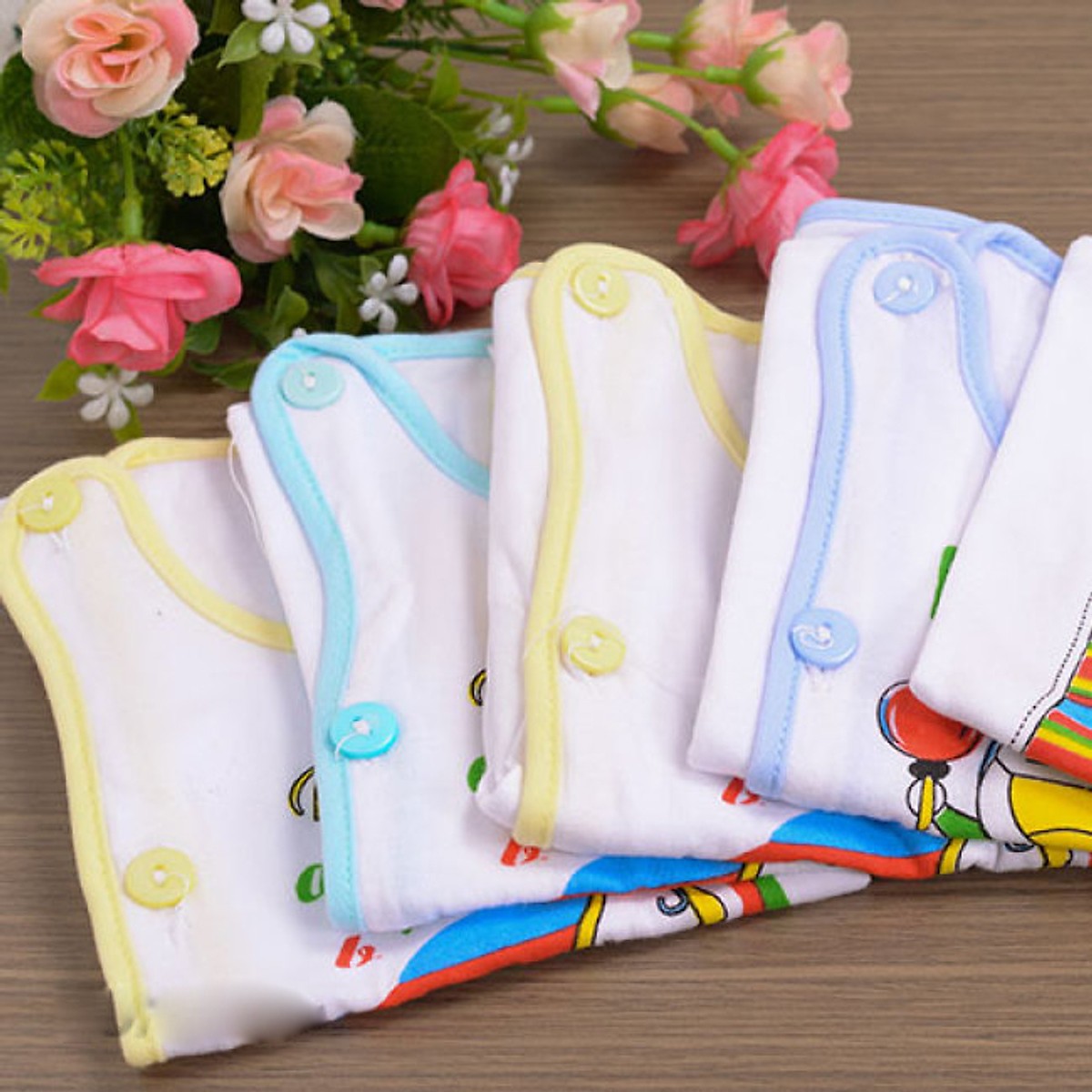 Set 5 áo tay ngắn cúc lệch/ bác sĩ  trắng cho bé  100% coton 2-12kg