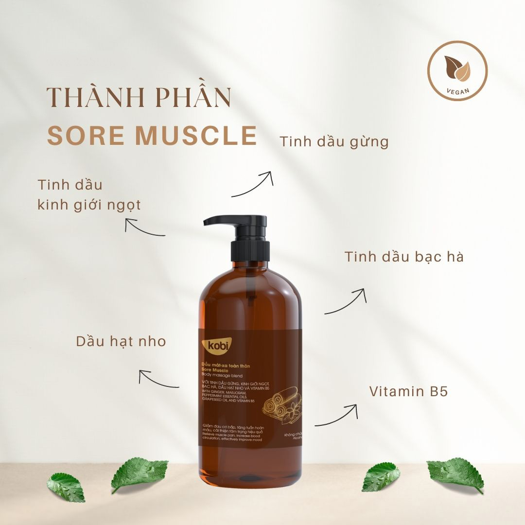 Dầu massage body Kobi mát xa cơ thể giúp thư giãn, giảm đau cơ, giảm căng thẳng, mệt mỏi hiệu quả