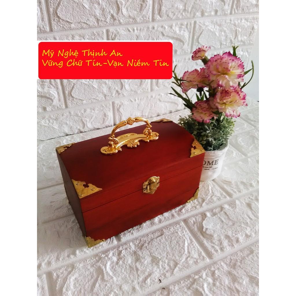 Hộp đựng trang sức,hộp đựng dấu gỗ hương quý hiếm bọc đồng nắp vòm HBD02