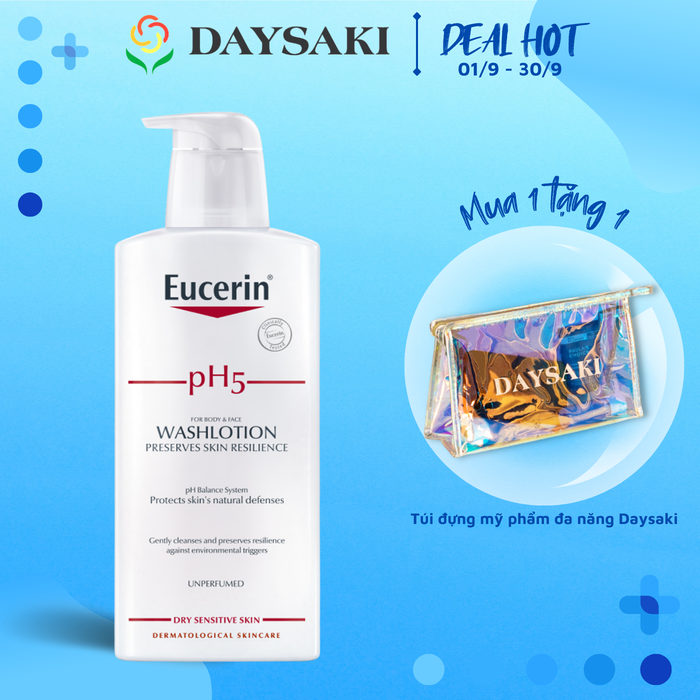 Eucerin Sữa Tắm Và Rửa Mặt Dành Cho Da Nhạy Cảm Không Mùi pH5 Washlotion