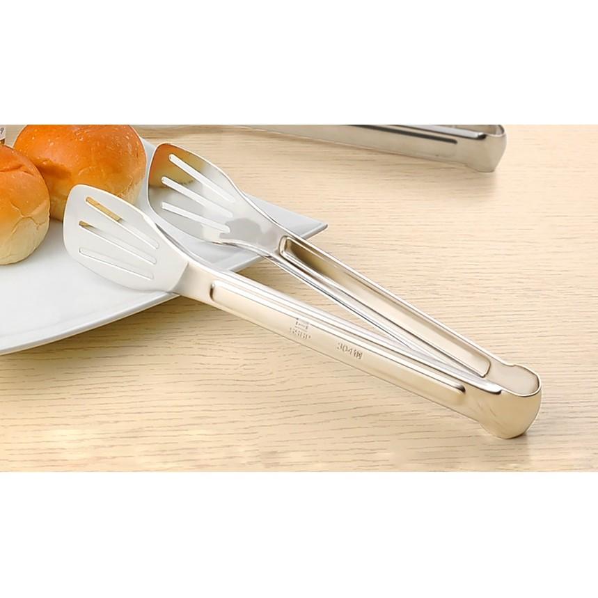 Dụng cụ kẹp gắp đá, gắp thức ăn, đồ nướng BBQ 3 đường kẻ cách nhiệt bằng inox 304