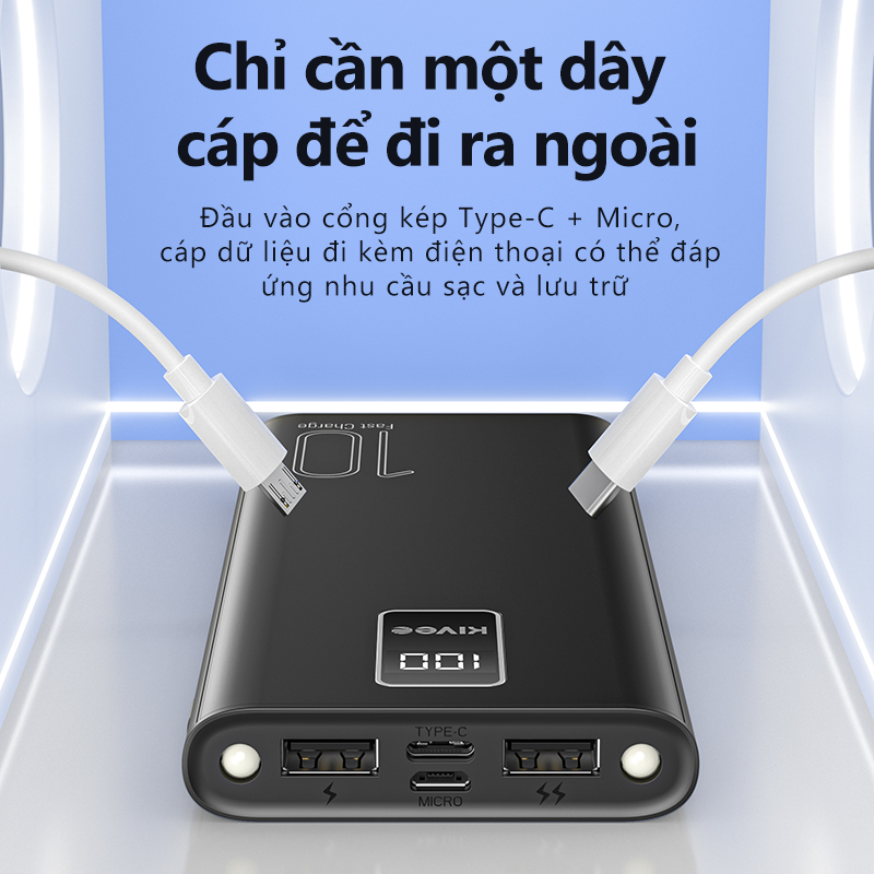 Sạc dự phòng 10000mAh BASIKE 10W Với đèn Pin Cho iP Huawei Samsung OPPO - Hàng chính hãng