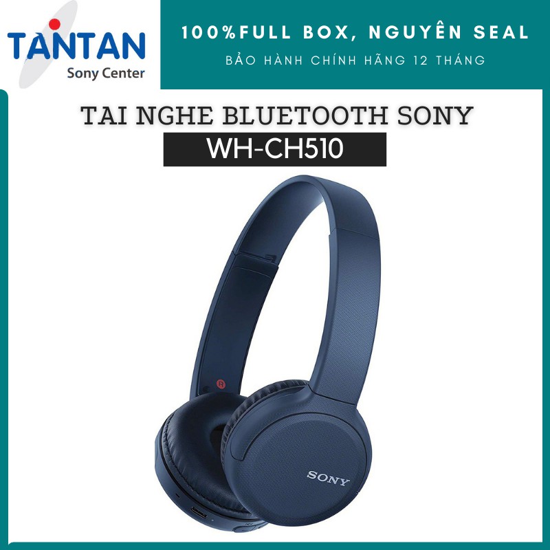 Tai Nghe Choàng Đầu BLUETOOTH Sony WH-CH510 | Pin: 35h ,Sạc nhanh - Cổng USB Type-C - Bluetooth 5.0 - Microphone | Hàng Chính Hãng