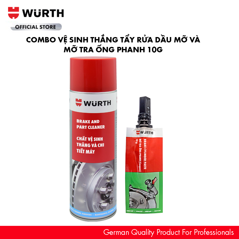 Wurth Combo Vệ Sinh Thắng Tẩy Rửa Dầu Mỡ Và Mỡ Tra Ắc Phanh Gói 10g Dùng Cho Ô tô