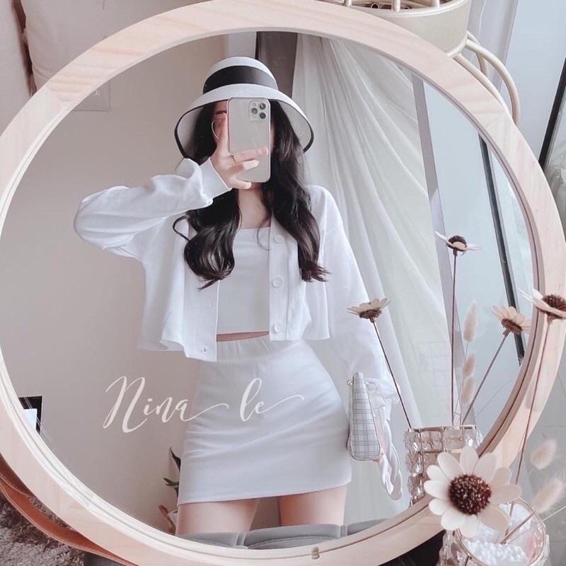 Set áo dây kèm khoác + chân váy ngắn