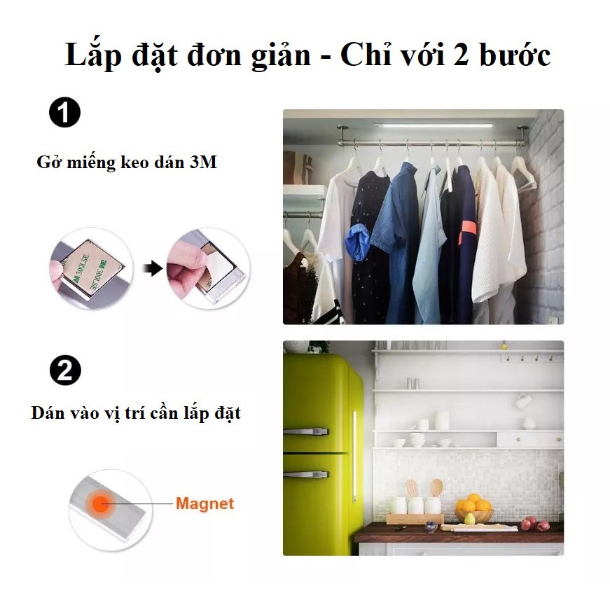 [Có sẵn] Bộ đèn LED cảm ứng gắn tủ, tủ quần áo, tủ chén, tự động sáng, tiện dụng tích hợp pin sạc, nhiều mẫu