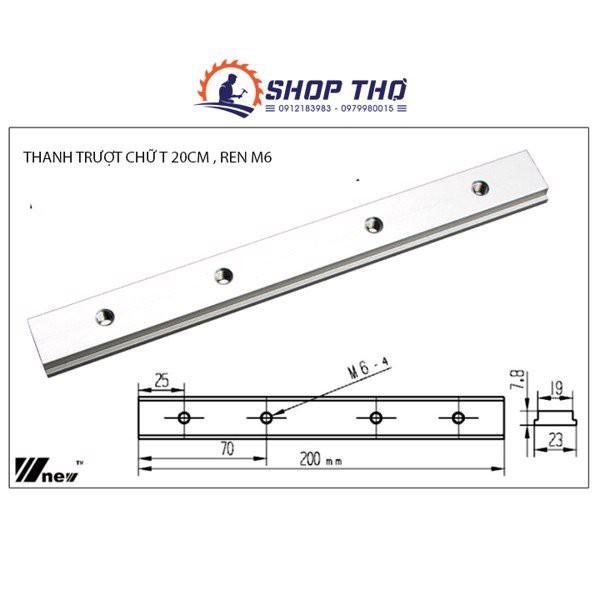 Thanh trượt chữ T dài 20cm nhôm CNC dành cho chế cưa bàn, bàn phay gỗ, cữ trượt