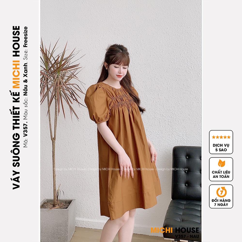 Váy Suông Ngực Xếp Ly MICHI House V357 Đầm Xuông Thiết Kế Vải Thô Mặc Hè Mát Mềm