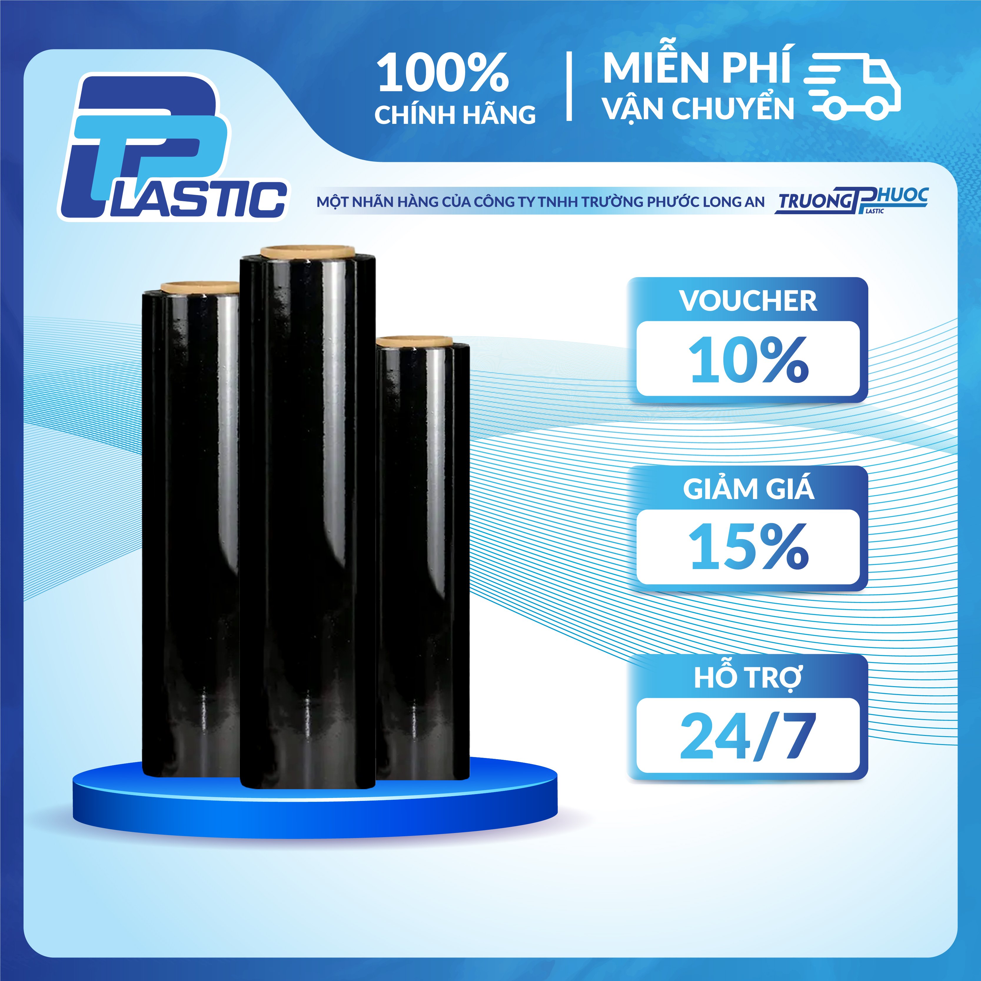 Màng PE Quấn Hàng Pallet TPP, PE Stretch Film, Màng Nhựa Bọc Hàng, Màng Co, Màng Cuốn Hàng,Màng Chít, 3.96kg/cuộn, MÀU ĐEN