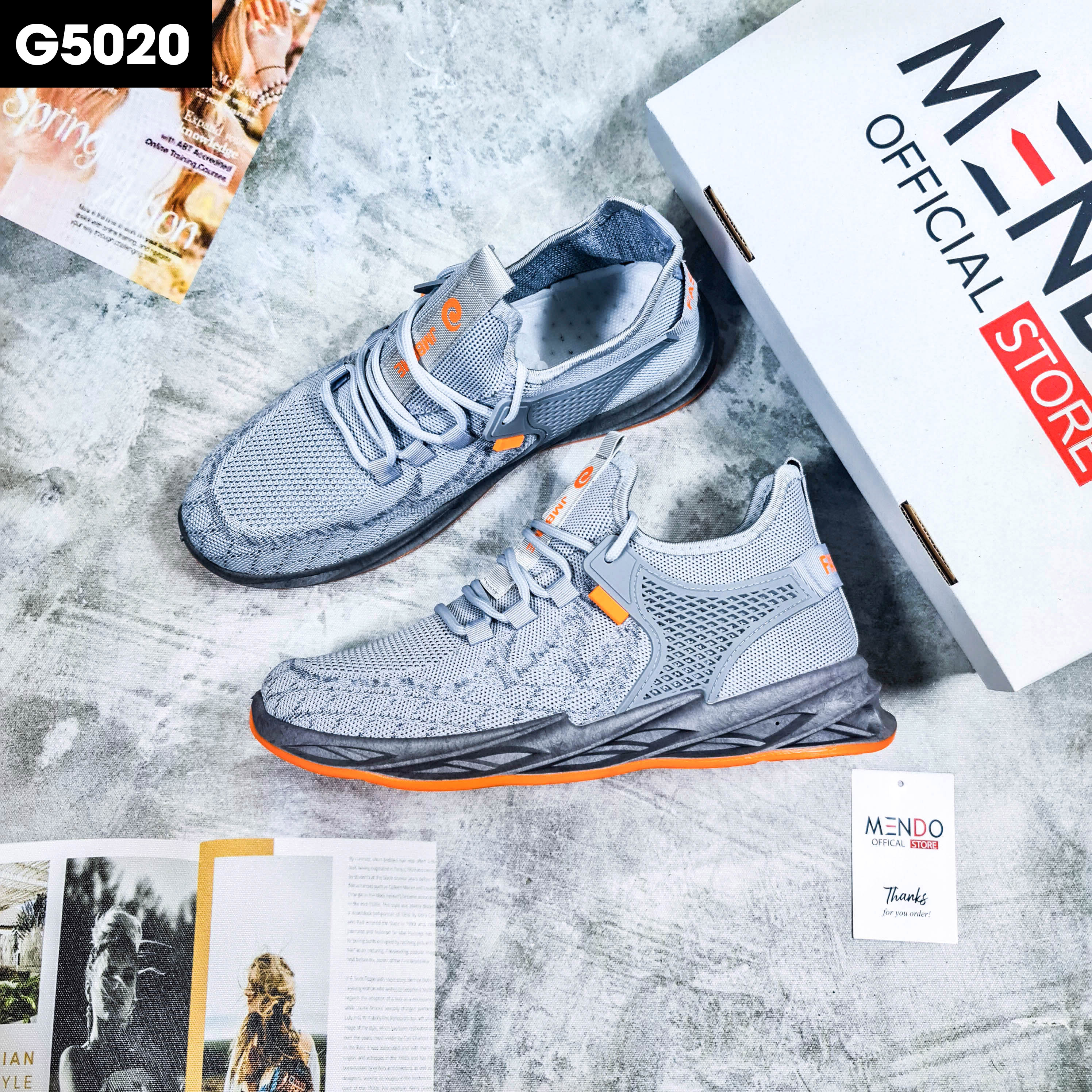 Giày Thể Thao Nam MENDO - Giày Sneaker Màu Xám - Đen, Phù Hợp Đi Chơi, Thể Dục Thể Thao - G5020