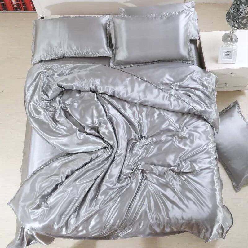 Bộ Vỏ Chăn Ga Gối Lụa Lavish silk 5 Món Cao Cấp Lan Bedding Màu Xám Ghi